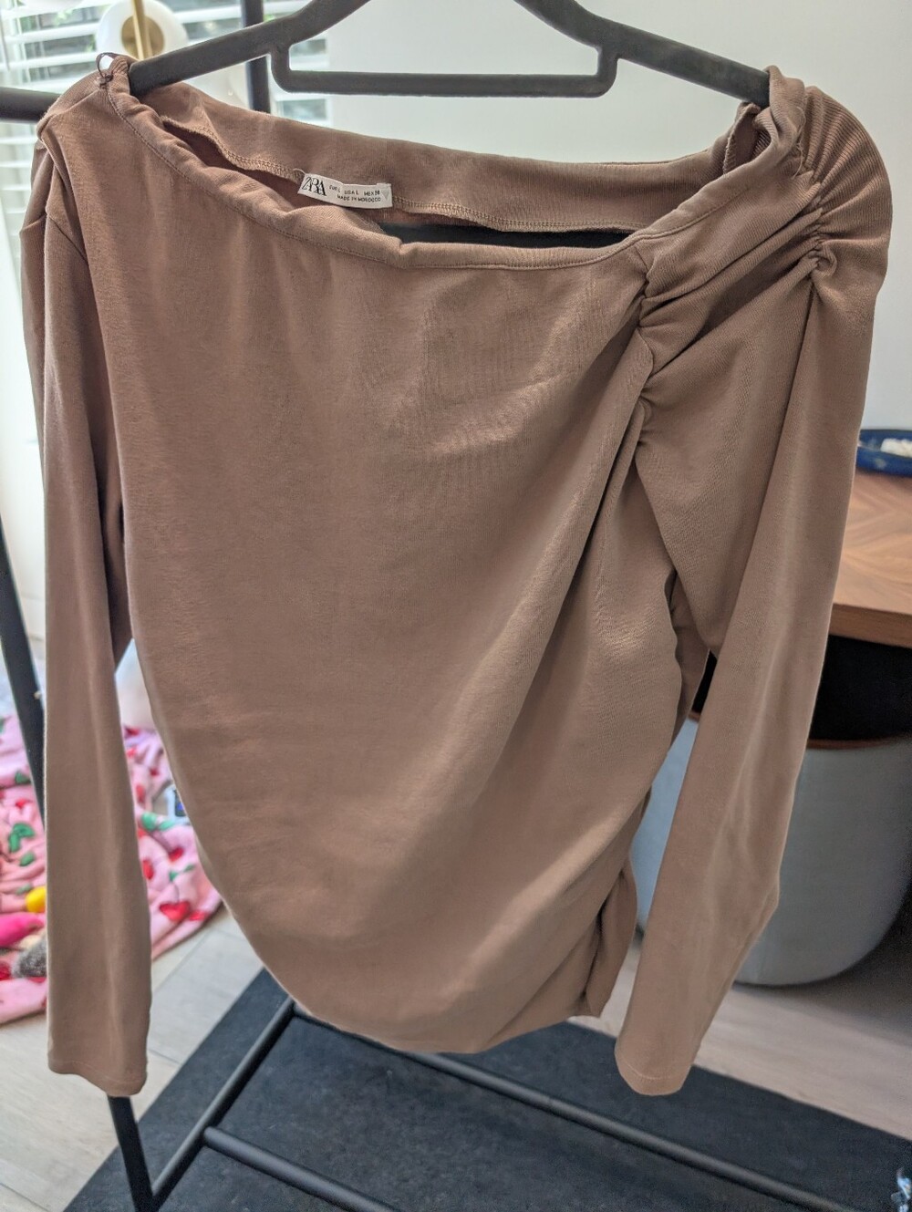 ZARA Taupe Ruched Long Sleeve Top